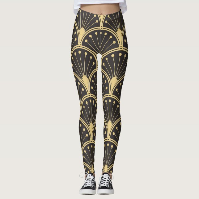 Leggings Baldosas geométricas de oro planas modernas (Anverso)