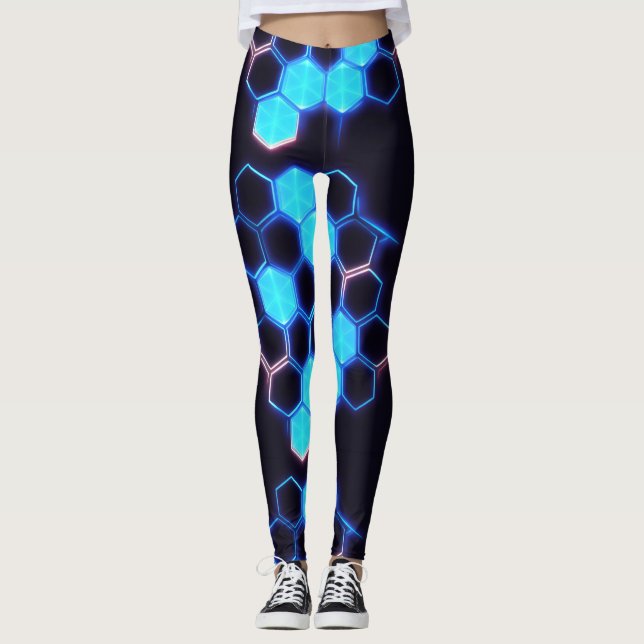 Leggings Baldosas hexagonales mesmerizadoras de ciberpunk h (Anverso)