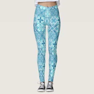 Leggings Baldosas orgánicas en azul y blanco