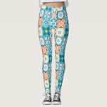 Leggings Baldosas orgánicas en azul y naranja<br><div class="desc">Baldosas coloreadas a mano,  decoración floral,  baldosas ornamentales</div>