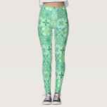 Leggings Baldosas orgánicas en blanco y verde<br><div class="desc">Baldosas ornamentadas a mano con elementos florales</div>