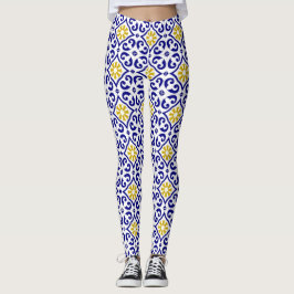 Leggings Baldosas portuguesas Azulejo Patrón Yoga Pants Azu