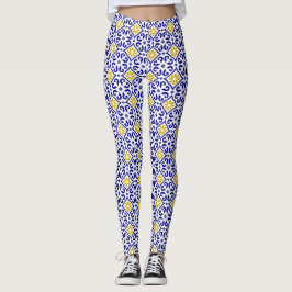 Leggings Baldosas portuguesas Azulejo Patrón Yoga Pants Azu