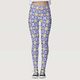 Leggings Baldosas portuguesas Azulejo Patrón Yoga Pants Azu