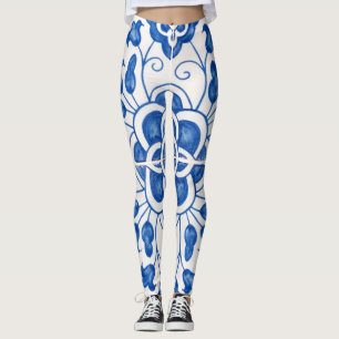 Leggings Baldosas portuguesas Azulejo Patrón Yoga Pants Azu
