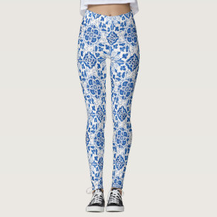 Leggings Baldosas portuguesas Azulejo Patrón Yoga Pants Azu