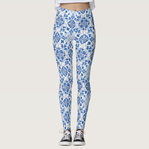Leggings Baldosas portuguesas Azulejo Patrón Yoga Pants Azu