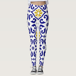Leggings Baldosas portuguesas Azulejo Patrón Yoga Pants Azu