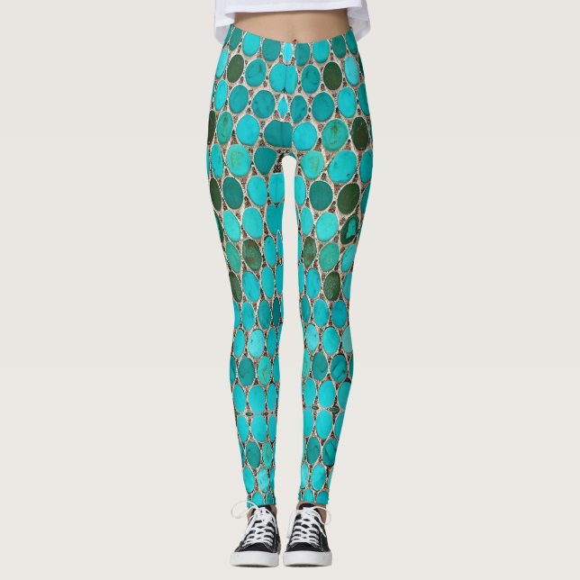 Leggings Baldosas turquesa mosaicos ovalados (Anverso)