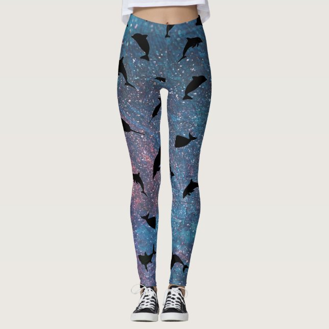 Leggings ballena de tiburón de pez sombra en galaxia degrad (Anverso)