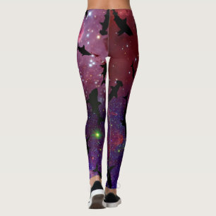 Leggings Ballena de tiburón de pez sombra sobre galaxia deg