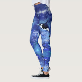 Leggings Ballenas asesinas a plena Luna - Dibujo de arte im