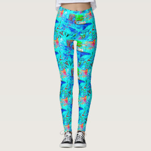 Leggings ballenas jorobadas que nadan el azul