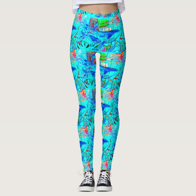 Leggings ballenas jorobadas que nadan el azul (Anverso)