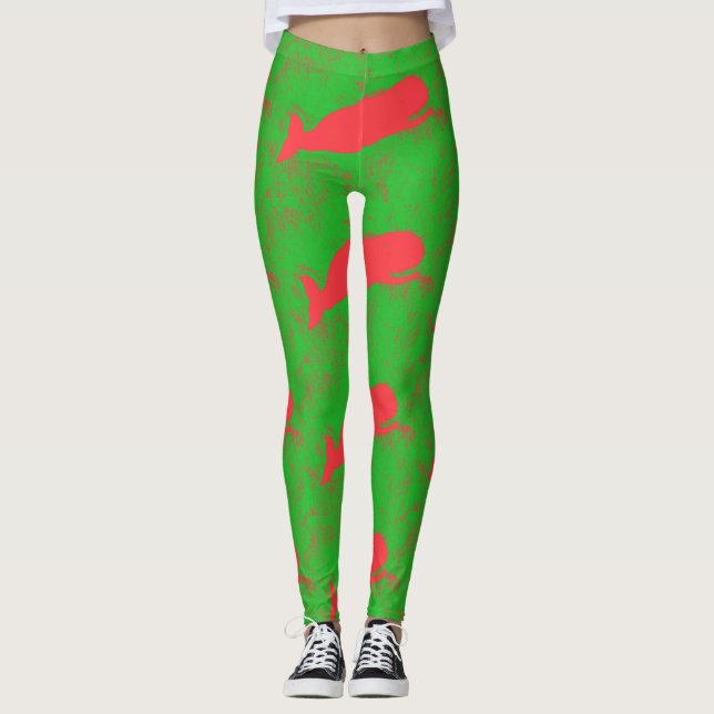 Leggings ballenas rojas en verde (Anverso)
