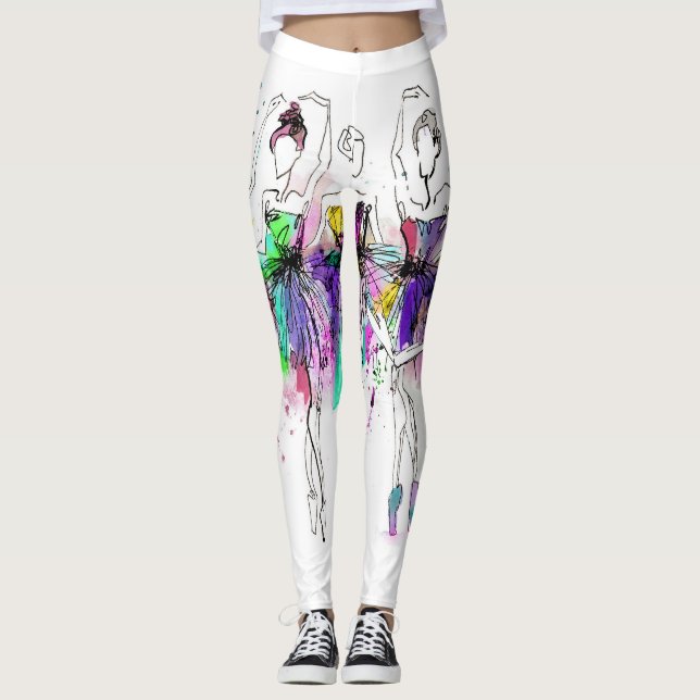 Leggings Ballerinas acuarelas: Ilustracion de danza brillan (Anverso)