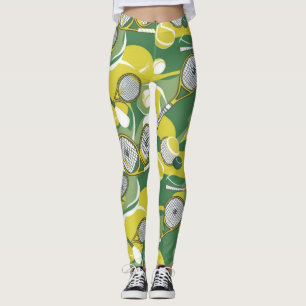 Leggings Balón de tenis y raqueta tinta blanca y negra en v