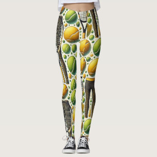 Leggings Balón de tenis y raqueta tinta blanca y negra en v