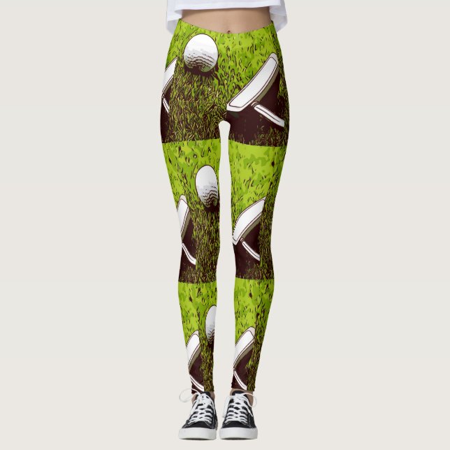 Leggings Baloncesto de golf y putter sobre césped verde (Anverso)