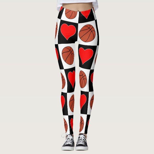 Leggings Baloncesto femenino cute baloncesto y corazones (Anverso)