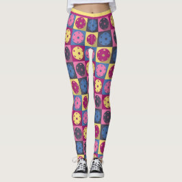 Leggings Baloncesto - patrón geométrico, morado y amarillo.
