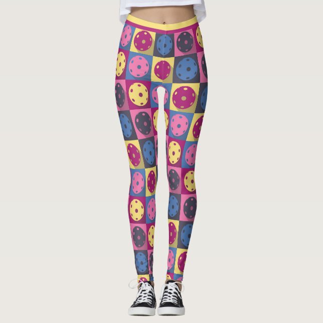 Leggings Baloncesto - patrón geométrico, morado y amarillo. (Anverso)