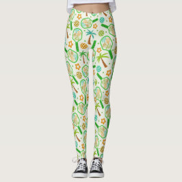 Leggings Baloncesto tropical con bolas en verde y Naranja