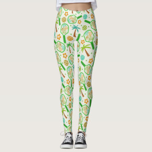 Leggings Baloncesto tropical con bolas en verde y Naranja