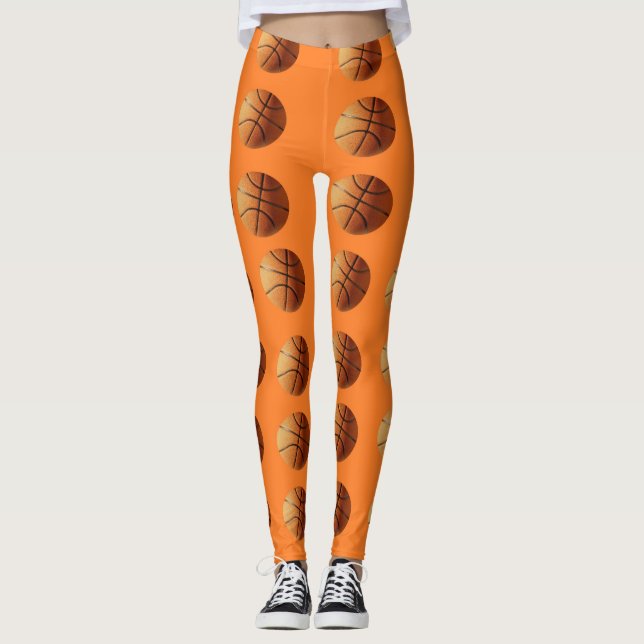 Leggings Balones de Baloncesto Naranjas Sobre Naranja, (Anverso)