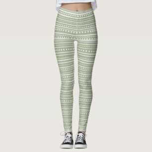 Leggings Bamanko Doted Striped Mudcloth Pattern Sage Green