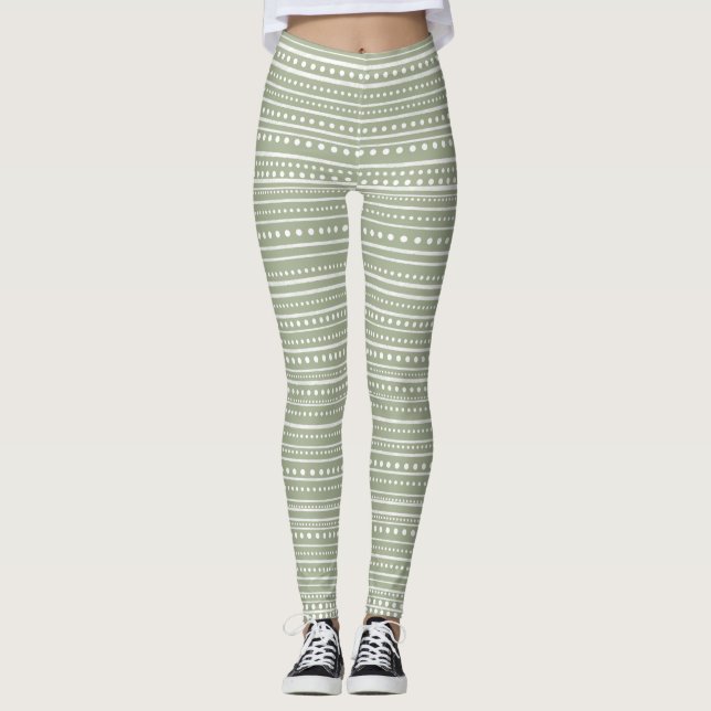 Leggings Bamanko Doted Striped Mudcloth Pattern Sage Green (Anverso)