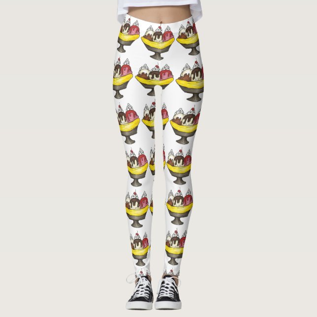 Leggings Banana Split Ice Cream Hot Fudge Sundae Foodie (Anverso)