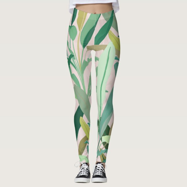 Leggings Banana verde tropical deja patrón rosa (Anverso)