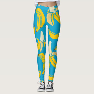 Leggings Bananas amarillas, patrón de fondo azul