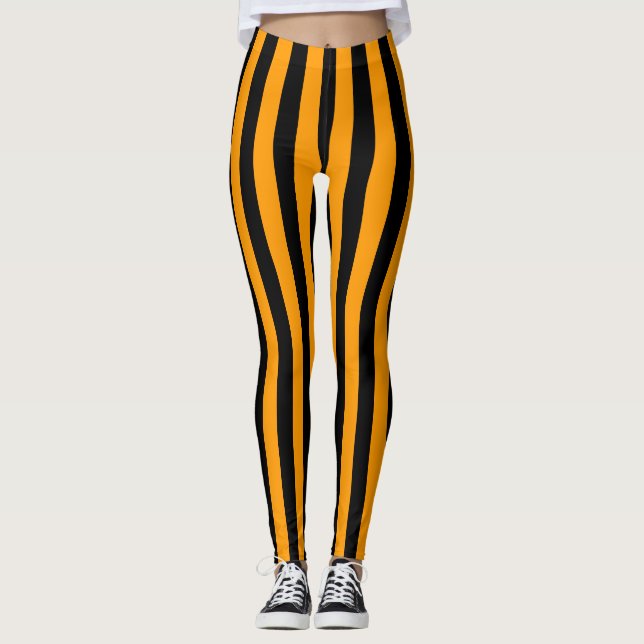 Leggings Banda ancha vertical negra naranja (Anverso)
