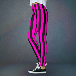 Leggings Banda ancha vertical negra rosada caliente