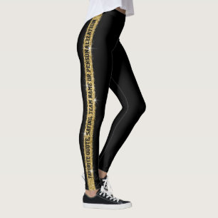 Leggings Banda atlética personalizada Purpurina de oro negr