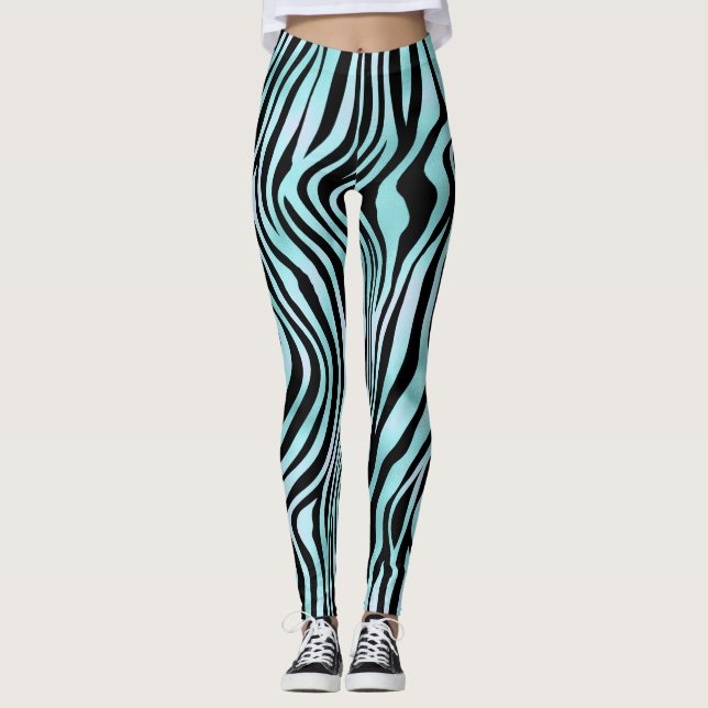 Leggings Banda de cebra Turquesa Verde azulada y negra (Anverso)