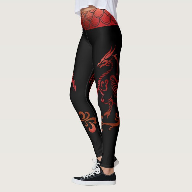 Leggings Banda de tatuajes rojo negro escala dragón (Izquierda)