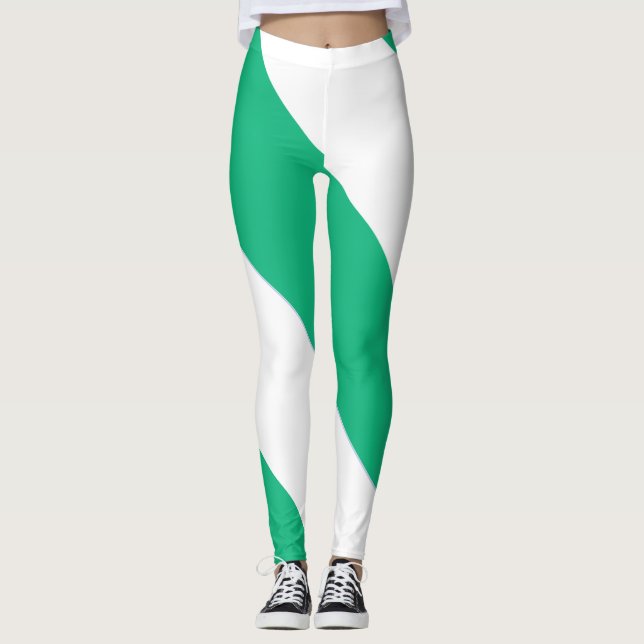 Leggings Banda diagonal ancha verde y blanca (Anverso)