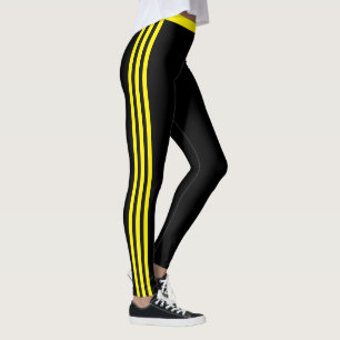 Leggings Banda lateral amarilla Piernas negras con tus colo