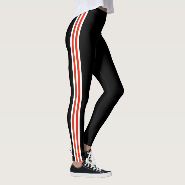 Leggings Banda lateral roja blanca Piernas negras Elegir co (Derecha)
