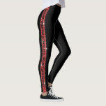 Leggings Banda Purpurina negra roja personalizada<br><div class="desc">Leyendas personalizadas de Purpurinas de imitación rojas y negras con una amplia franja vertical en la pierna con texto personalizado en el medio que puede ser diferente en cada lado. Personalizar con un lema de equipo, mascota, cita favorita, verso, mantra inspirador, nombre de equipo, o añadir tu nombre al repetir...</div>