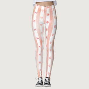 Leggings Banda rosa y blanca - Corazón, Rosa, Papas