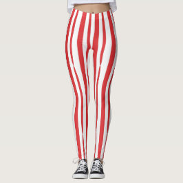 Leggings Banda vertical blanca y roja brillante