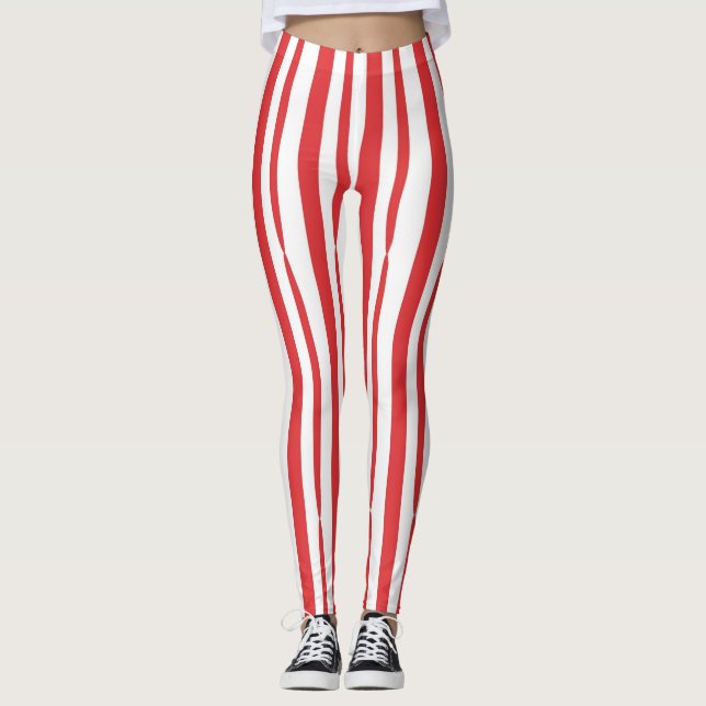 Leggings Banda vertical blanca y roja brillante (Anverso)