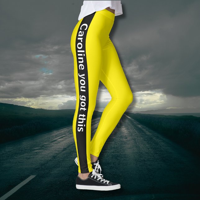 Leggings Banda vertical negra | Añadir texto | Amarillo can (Subido por el creador)