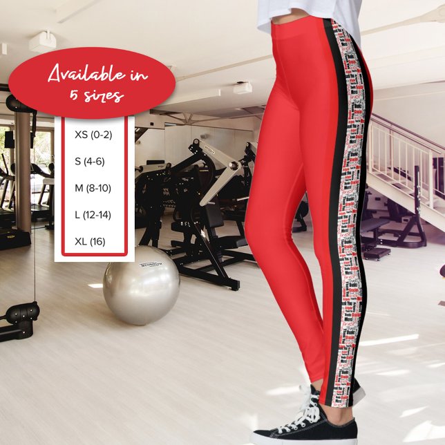Leggings Banda vertical roja y negra multilingüe (This multilingual thank you word cloud typography design adds a twist to the red leggings)