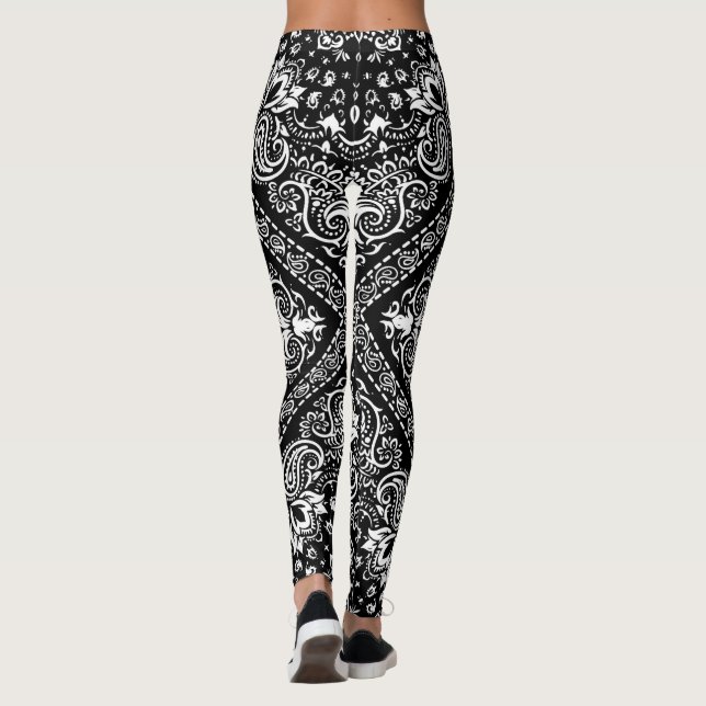 Leggings Bandana Floral en Blanco y Negro Boho (Reverso)