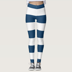 Leggings Bandas azules de la marina, franjas blancas, patró